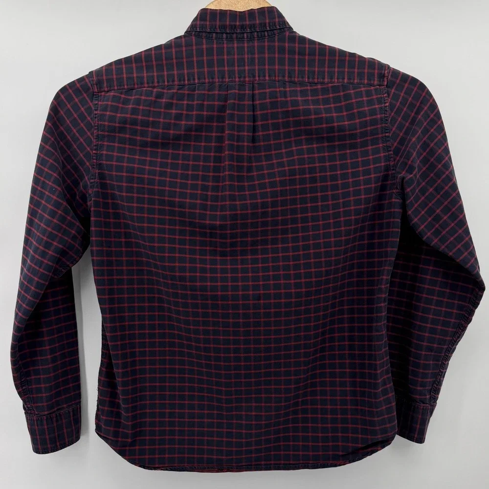 J Crew Mens Slim Fit Red Blue Plaid Button Down Shirt Large American Pima Cotton